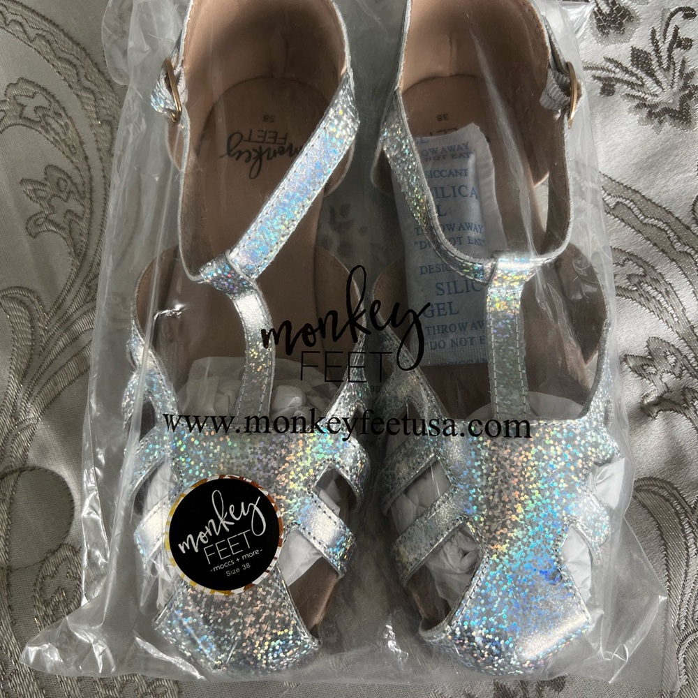 Monkey Feet Silver Sandals with Shimmery Finish